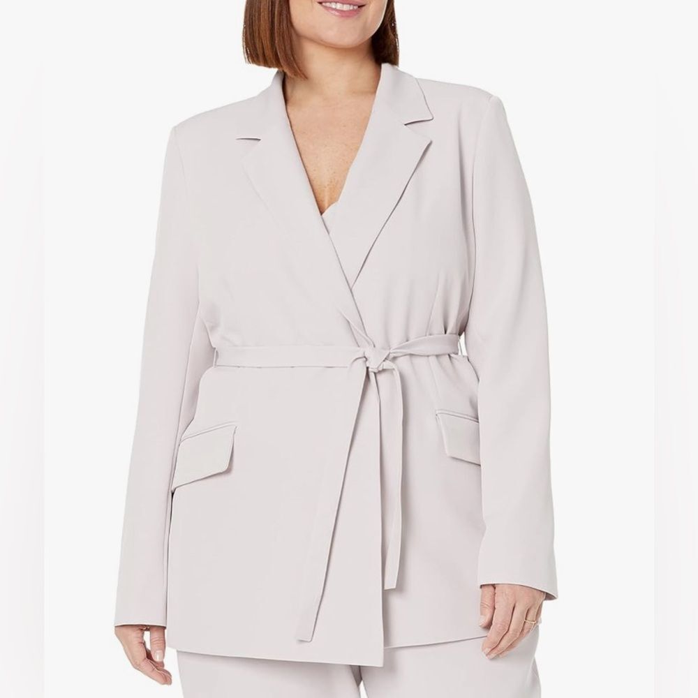 The Drop Women's Ren Wrap-Front-Belted Blazer Lilac Marble XL